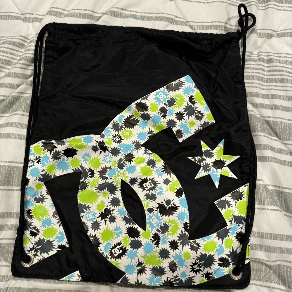 DC Black Drawstring Bag with Starburst Design Y2K